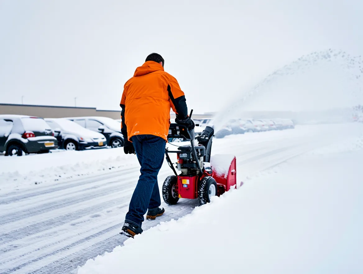 Snöröjning på en parkeringsplats